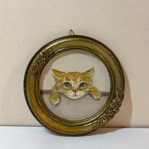 Ginger Kitty Oil Painting: Miniature Vintage Collectible Cat Portrait