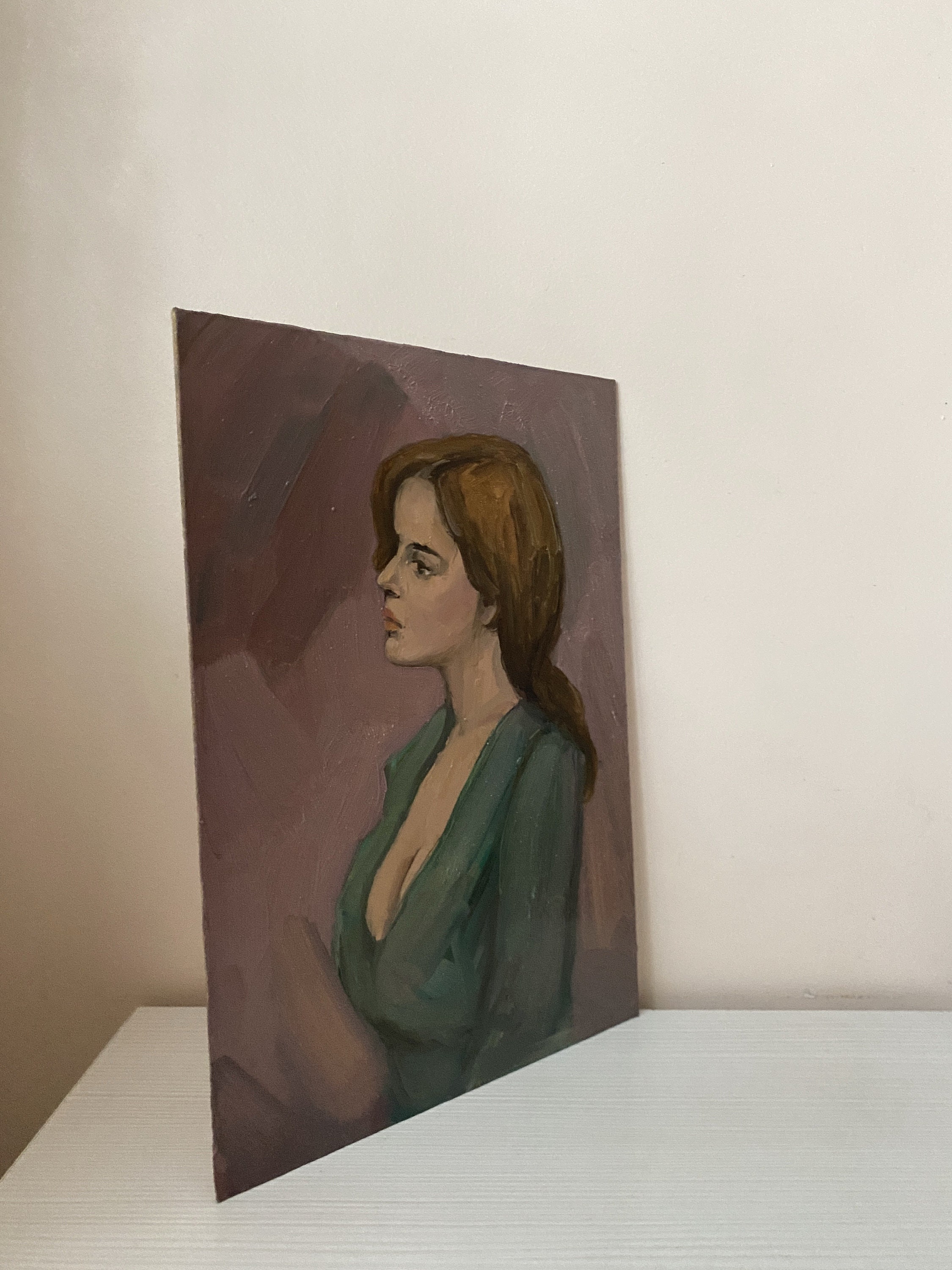 Female Portrait Vintage Original Oil Painting Redhead Girl Wall Art ...