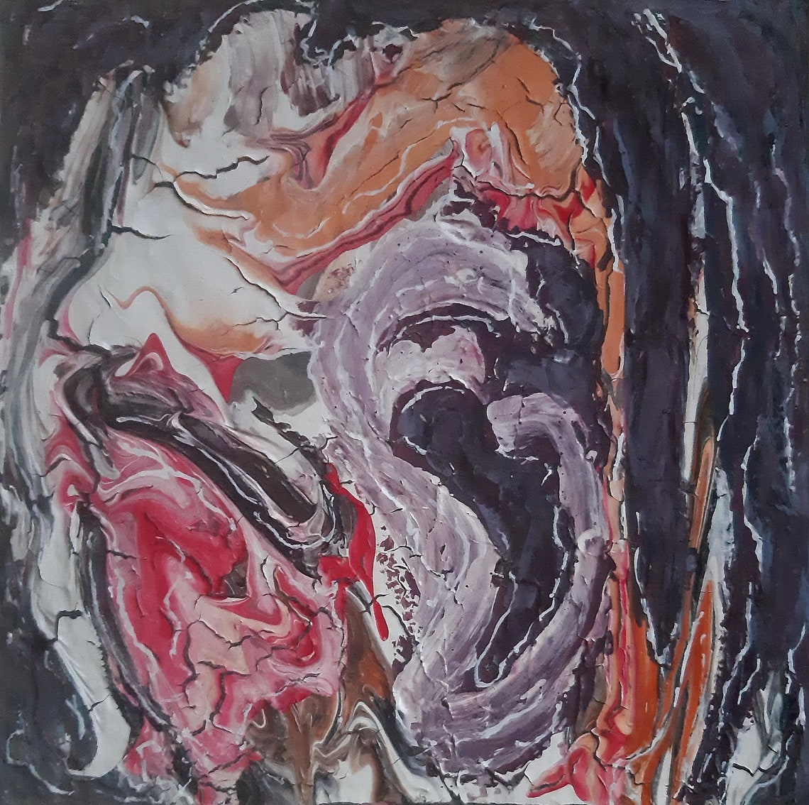 Abstract Expressionism Painting: Burgundy, Gray, and White Fluid Art - Etsy
