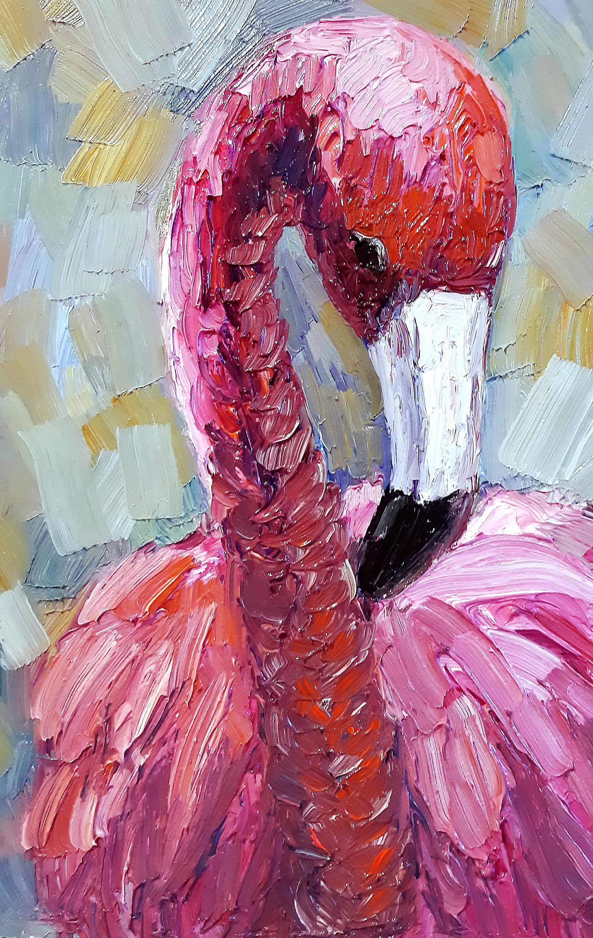 Flamingo Original Oil Painting Pink Bird Portrait Wall Art | Etsy