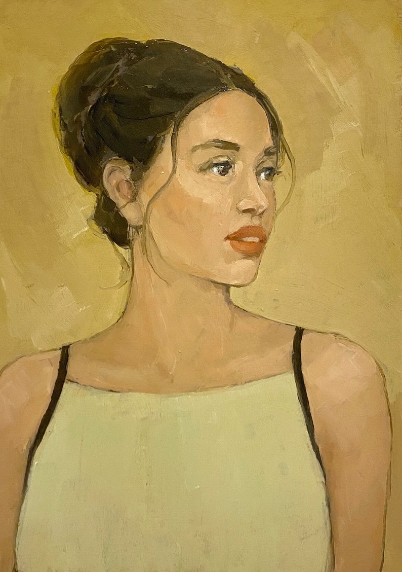 Female Portrait Vintage Original Oil Painting Beautiful Girl - Etsy
