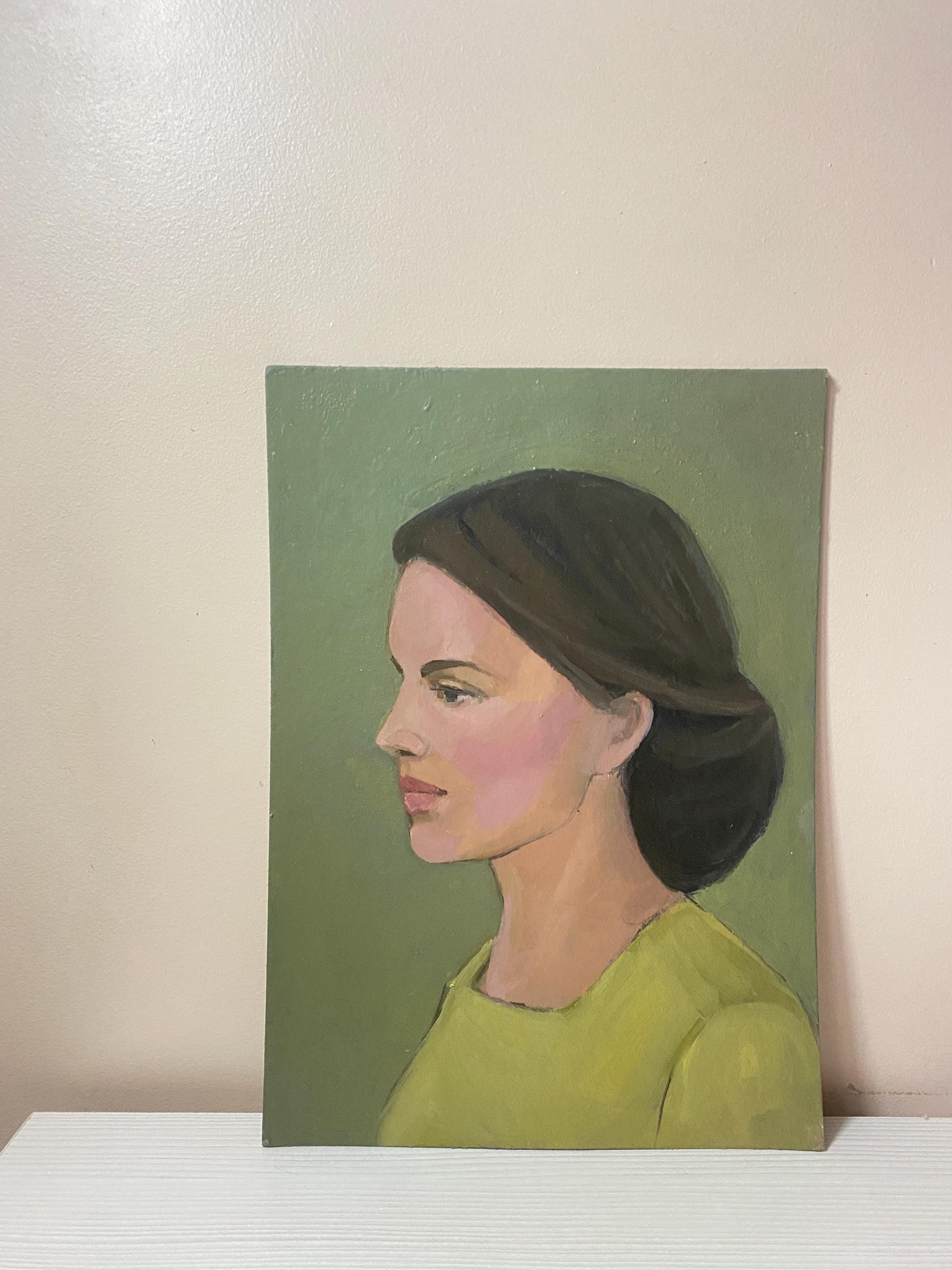 Female Portrait Vintage Original Oil Painting Beautiful Profile Wall ...