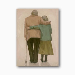 Pintura original de pareja de ancianos, arte de pared de amor, decoración de habitación familiar, felicidad juntos, él y ella, recuerdo para siempre, regalo para ella