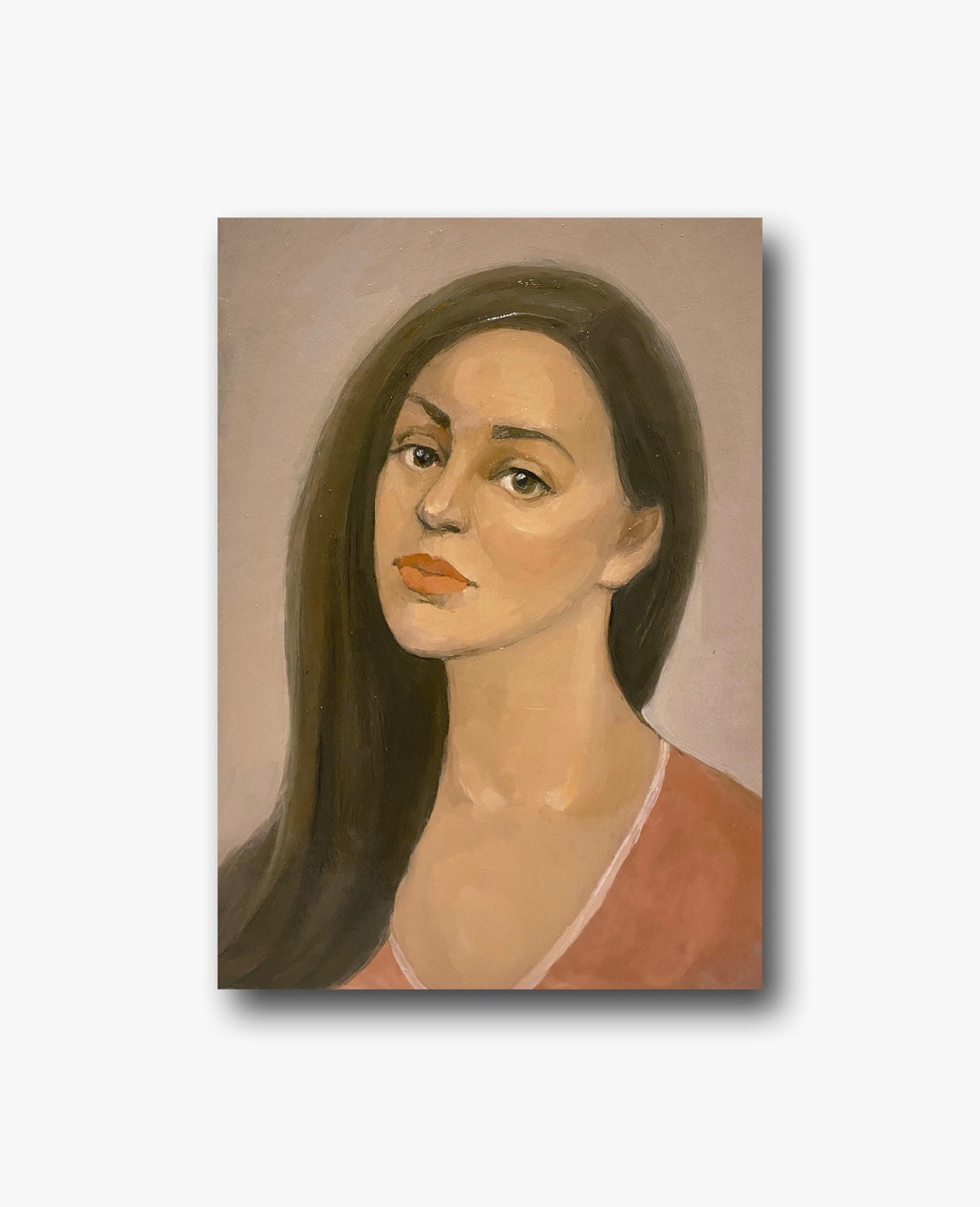 Female Portrait Vintage Original Oil Painting Beautiful Girl Wall Art ...