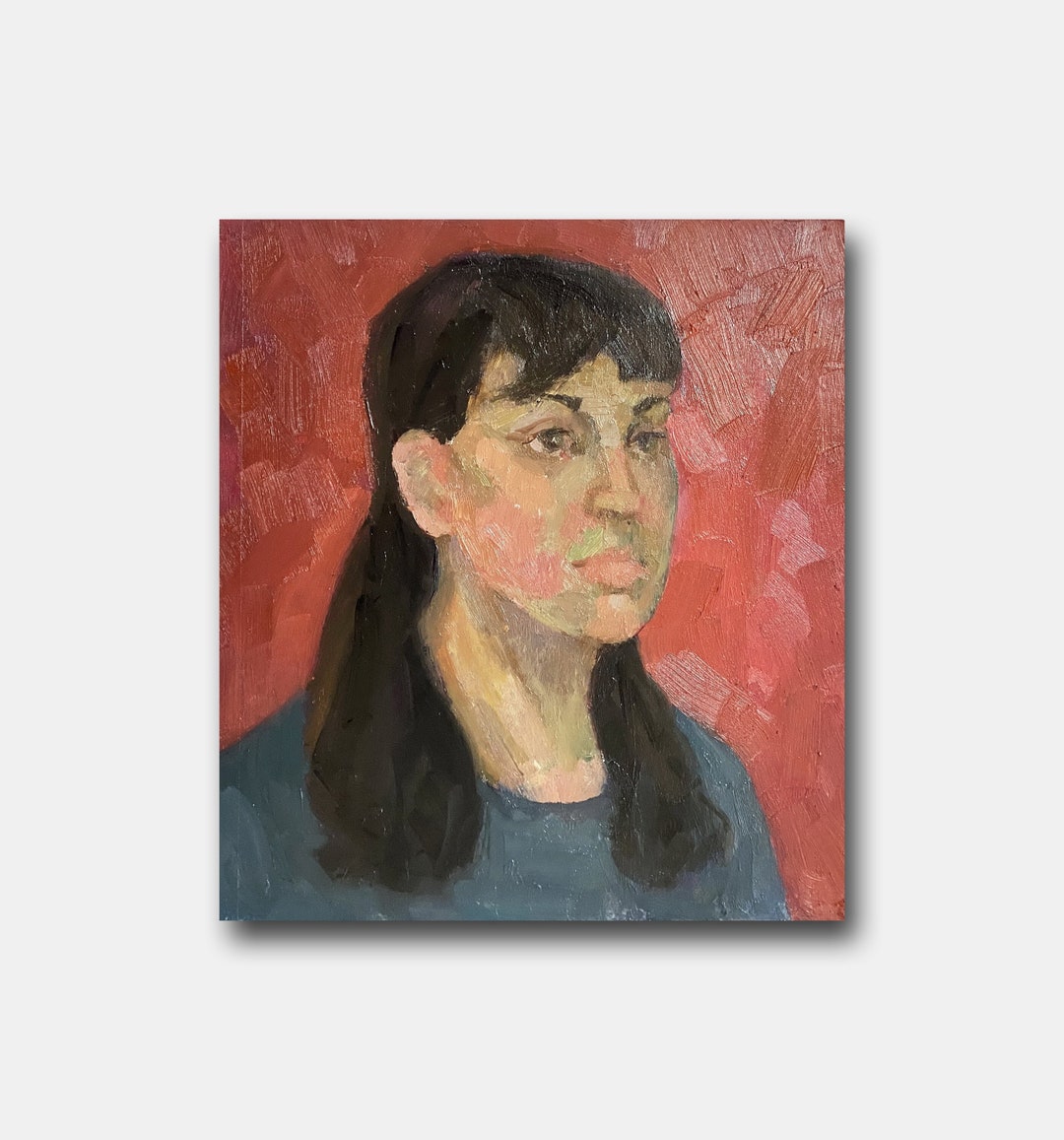 Female Portrait Vintage Original Oil Painting Beautiful Girl Wall Art ...
