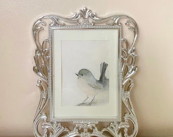 Miniature Bird Watercolor Painting: Framed Original Art (6.5x5.2)