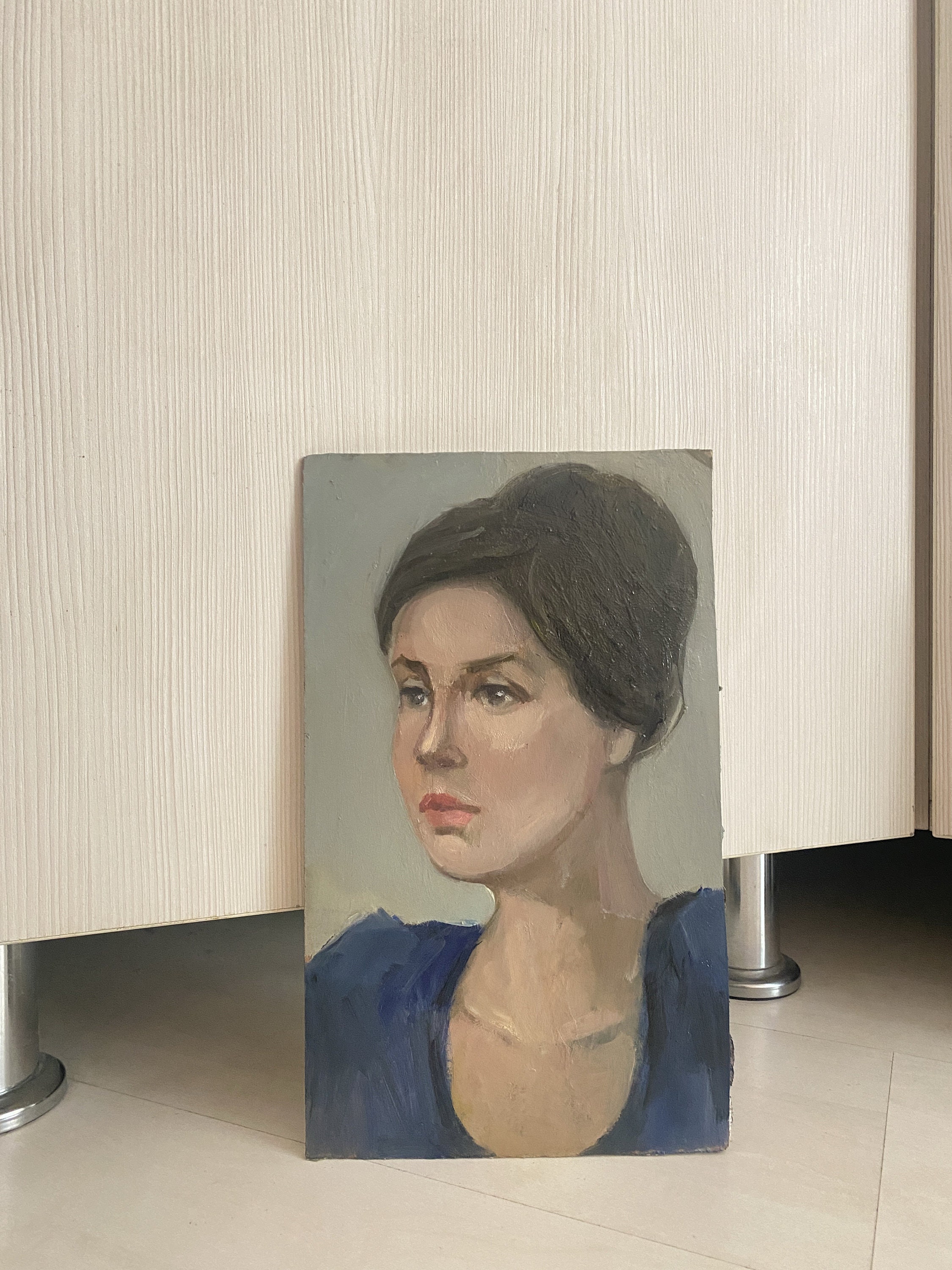 Female Portrait Vintage Original Oil Painting Beautiful Girl Wall Art ...