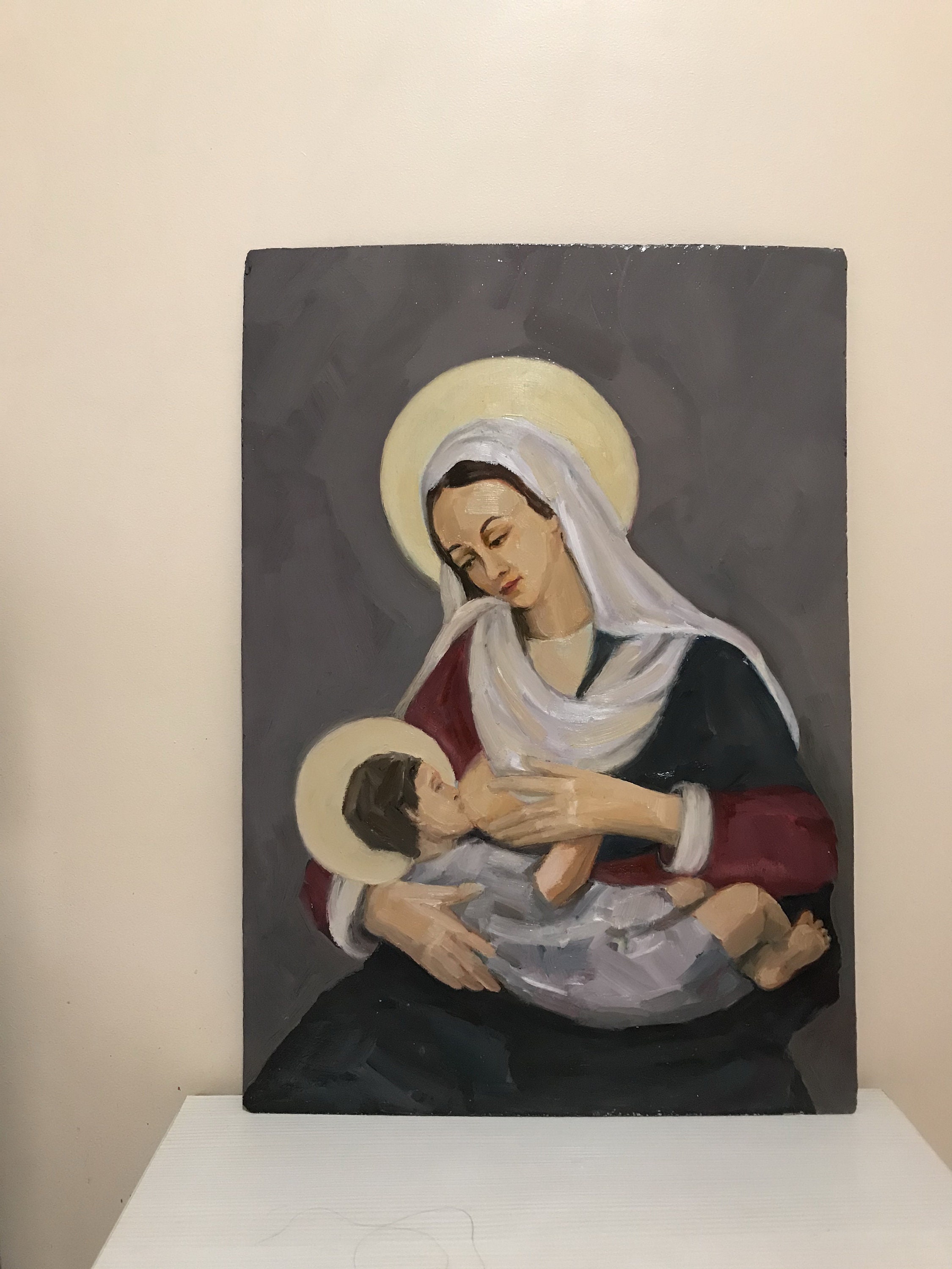 油絵聖母マリア、クリスマスプレゼント、オリジナルの宗教画