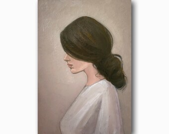 Vintage Female Portrait Original Oil Painting Beautiful Girl Wall Art ...