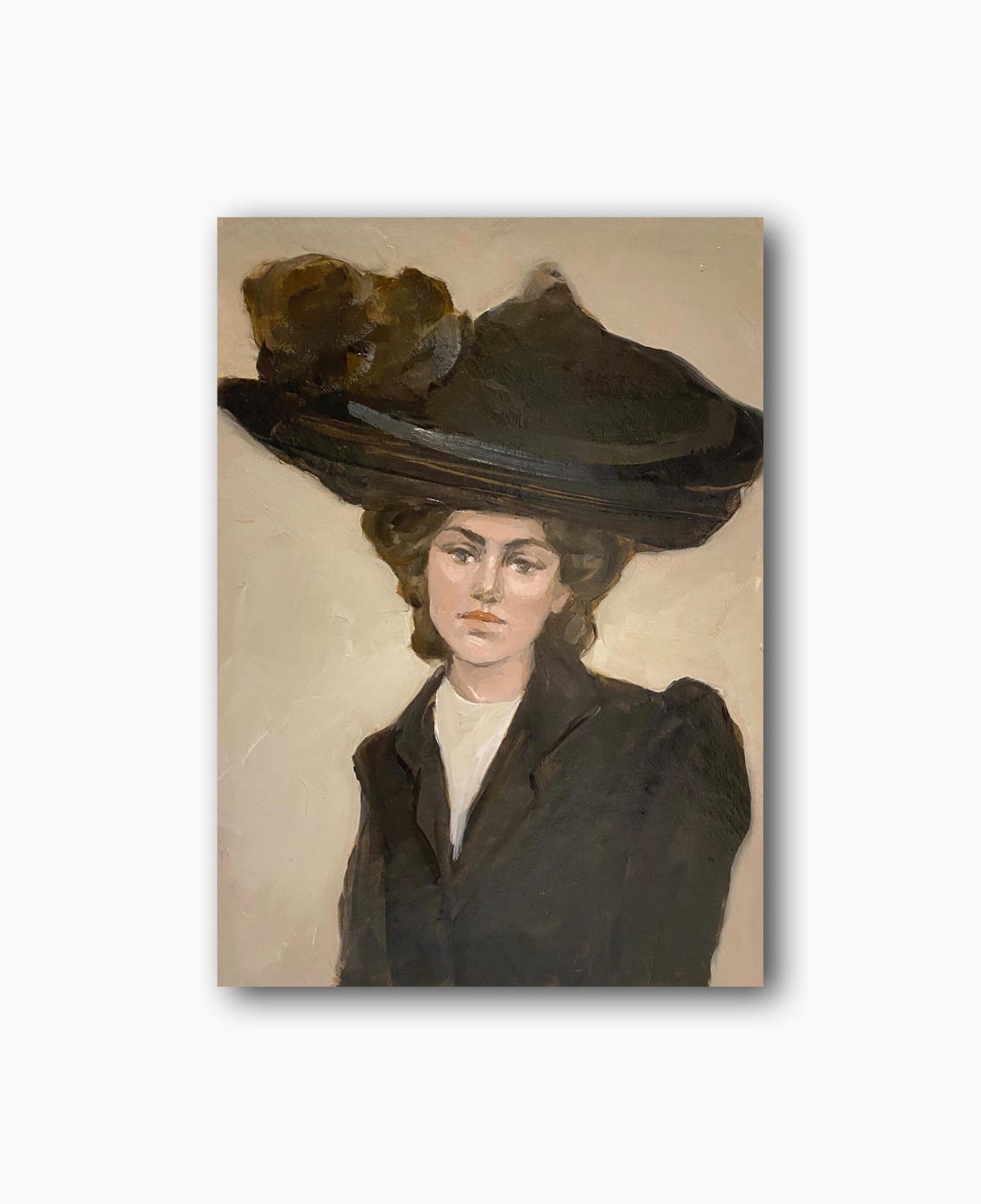 Lady in Hat Vintage Female Portrait Original Oil Painting Oil Painting ...