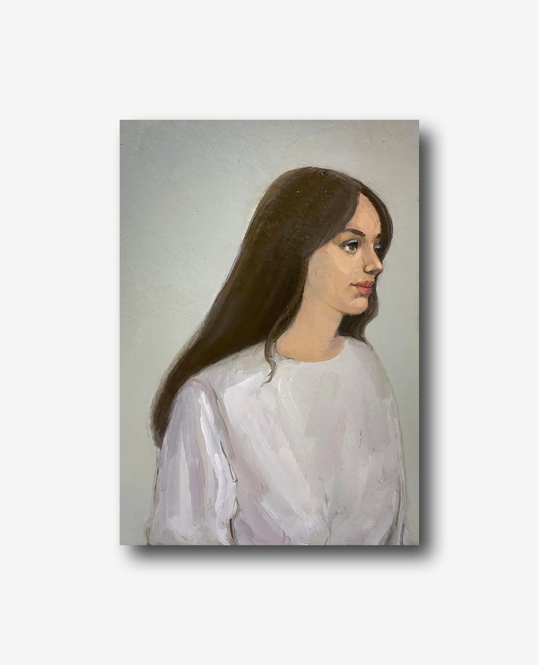 Female Portrait Vintage Original Oil Painting Beautiful Woman Profile ...