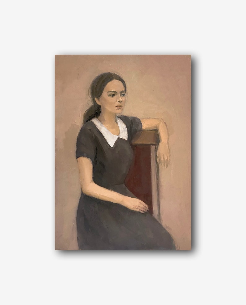 Female Portrait Vintage Original Oil Painting Beautiful Girl in Profile ...