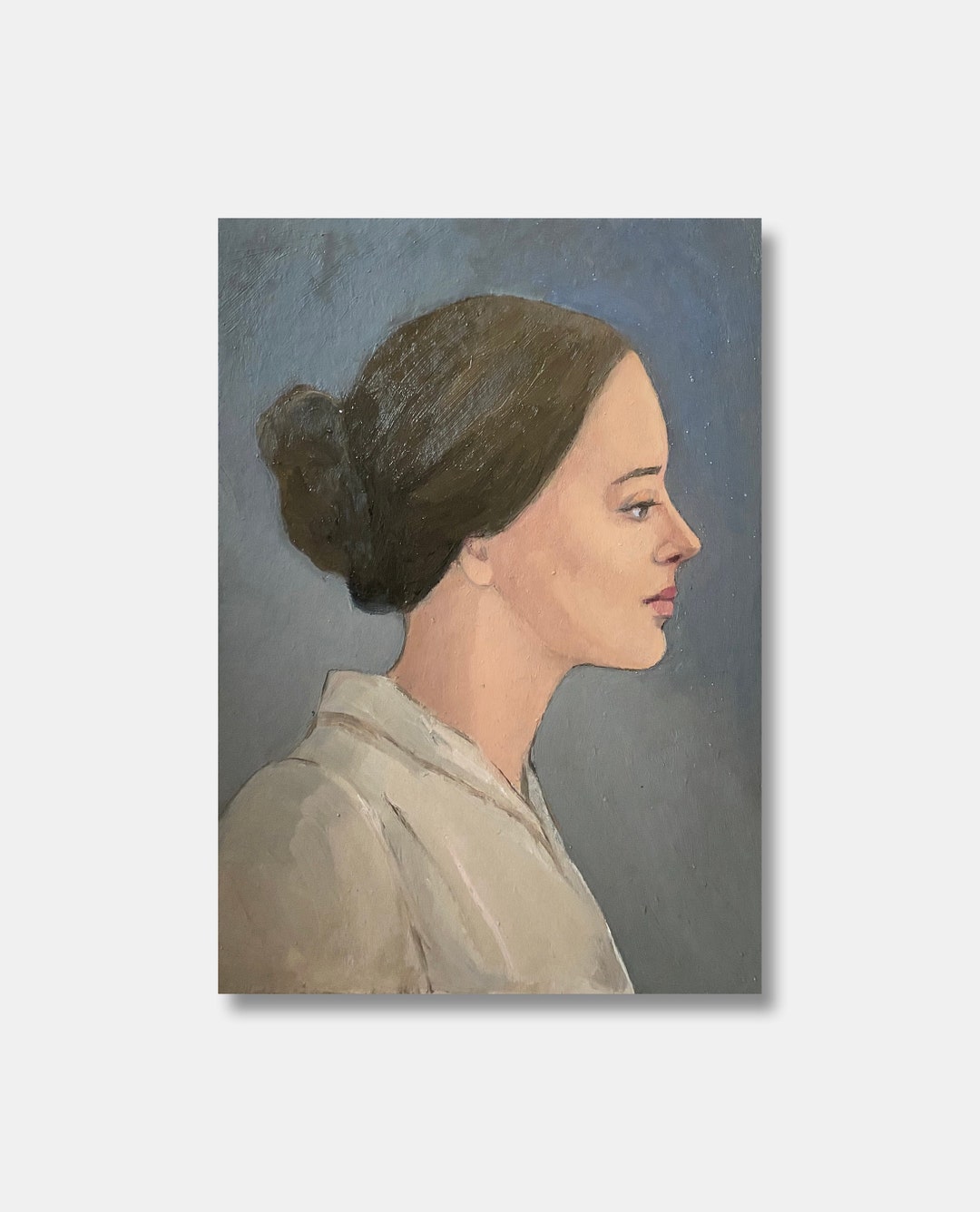Female Portrait Vintage Original Oil Painting Beautiful Girl Profile ...