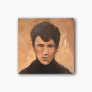 Retrato masculino original, pintura al óleo, chico guapo, arte de pared, decoración de habitación, regalo memorable