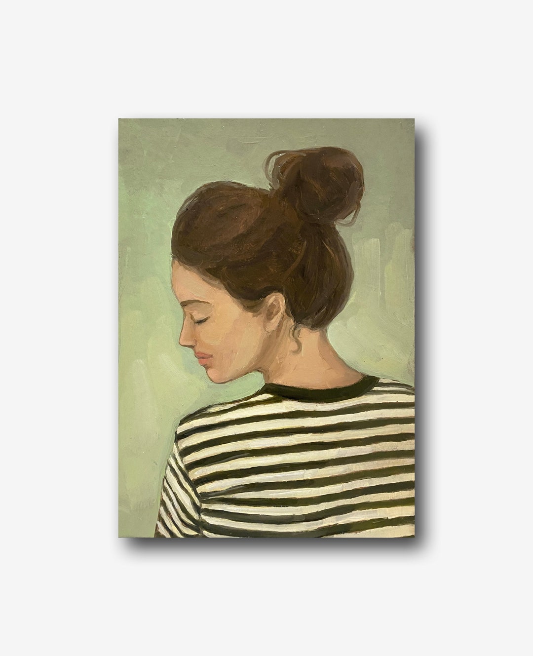 Female Profile Portrait Vintage Original Oil Painting Beautiful Girl ...