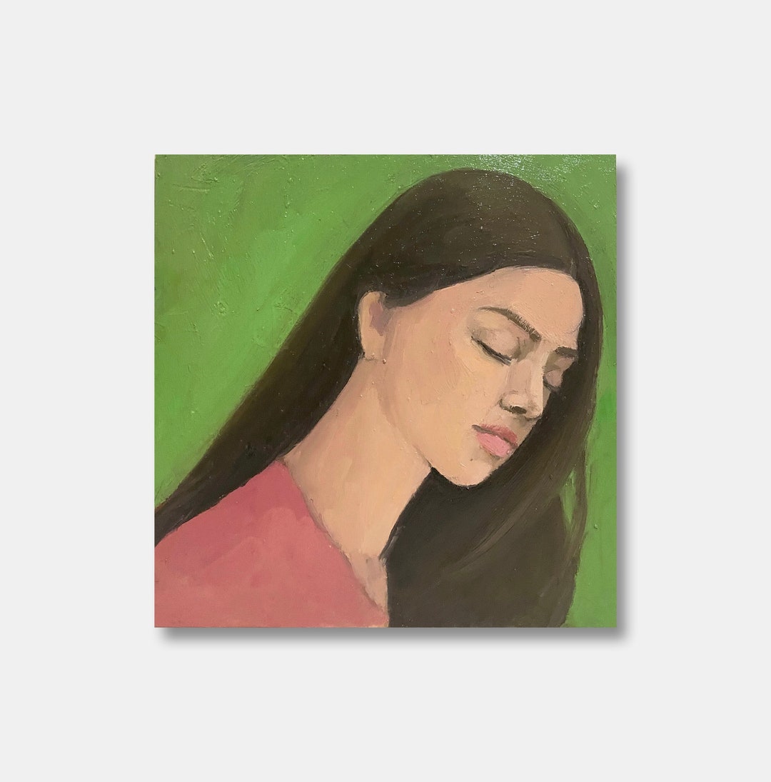 Female Portrait Vintage Original Oil Painting Beautiful Woman Wall Art ...