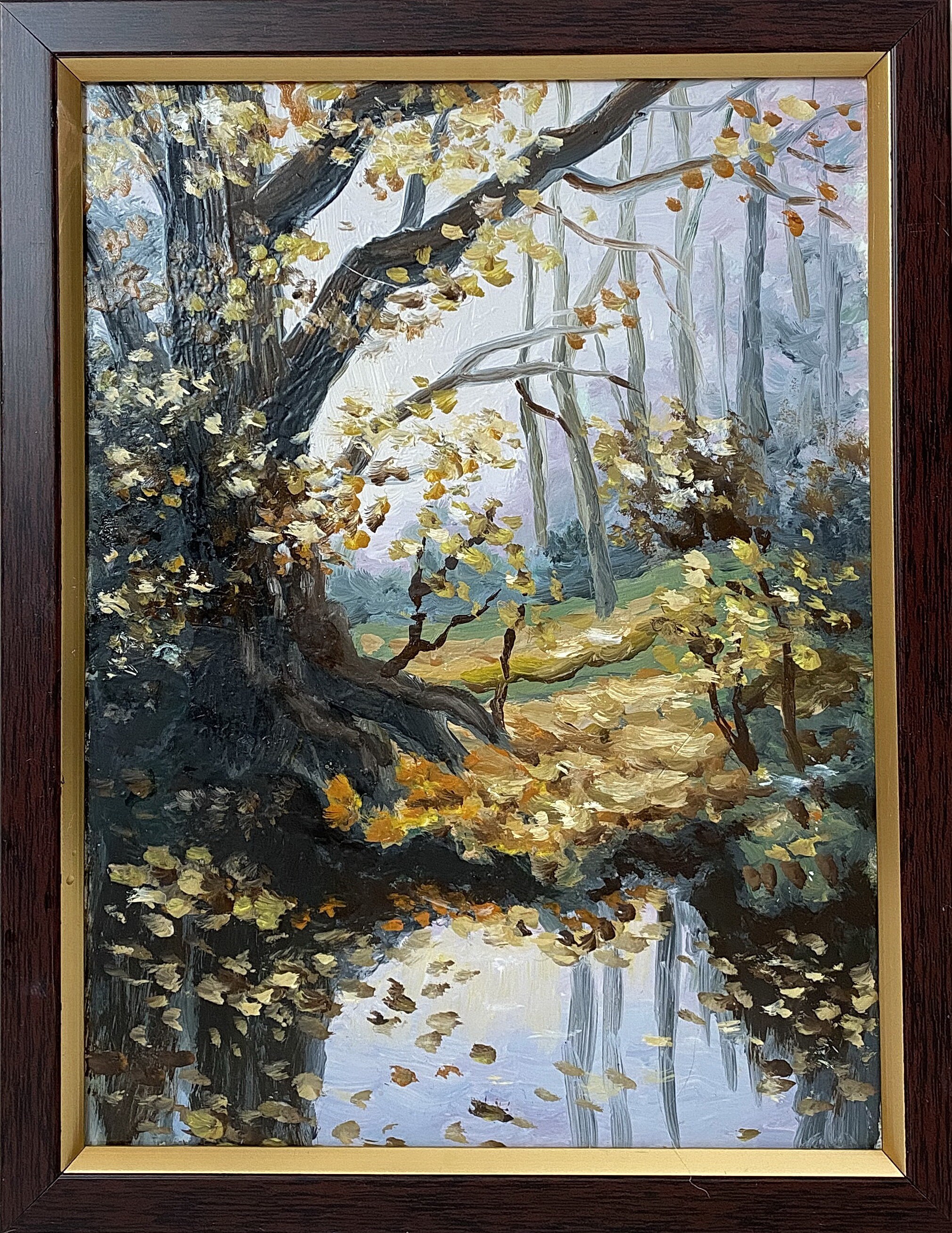 Vintage Landscape Original Oil Painting Framed Tree Wall Art Forest ...