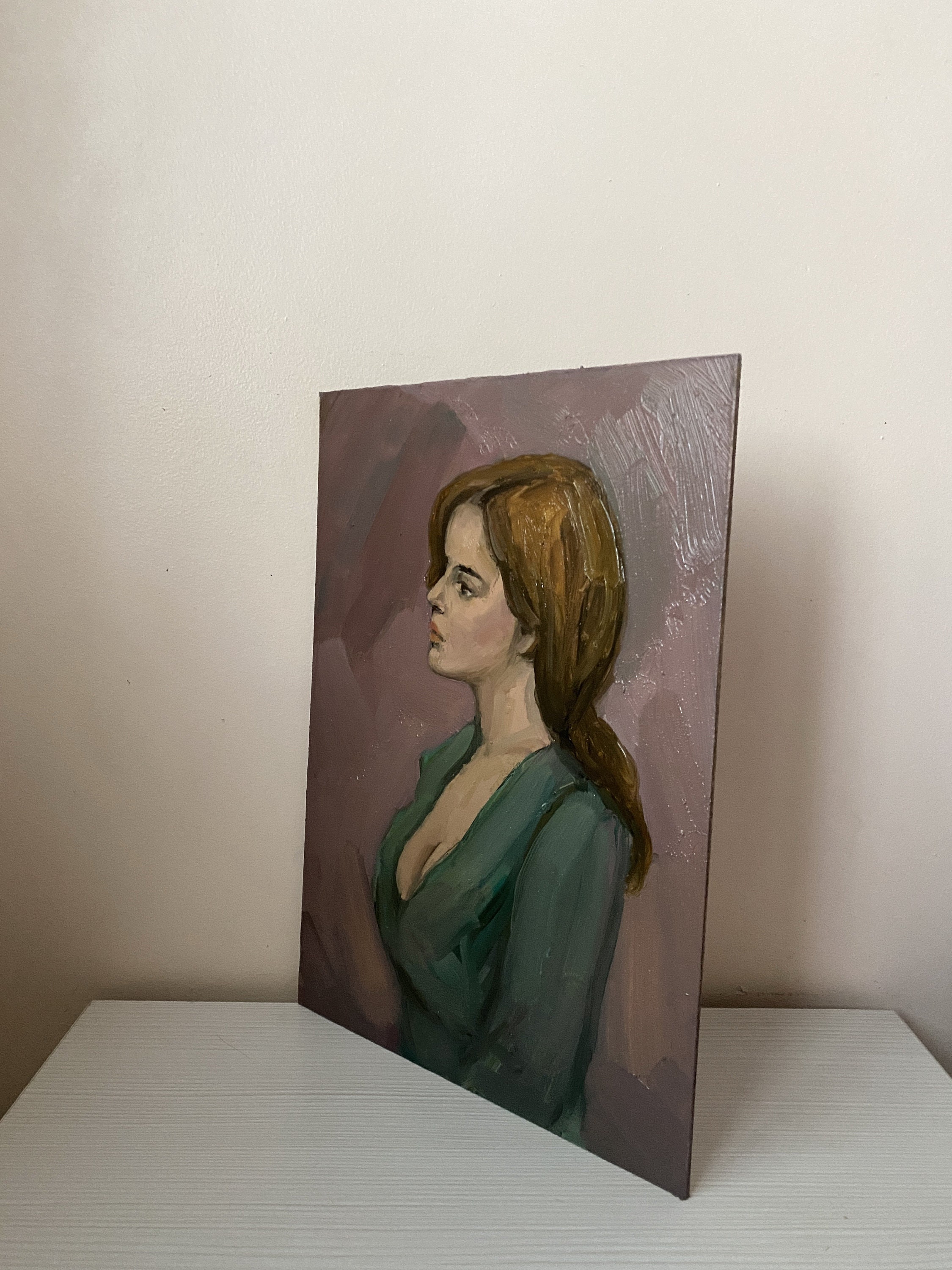 Female Portrait Vintage Original Oil Painting Redhead Girl Wall Art ...