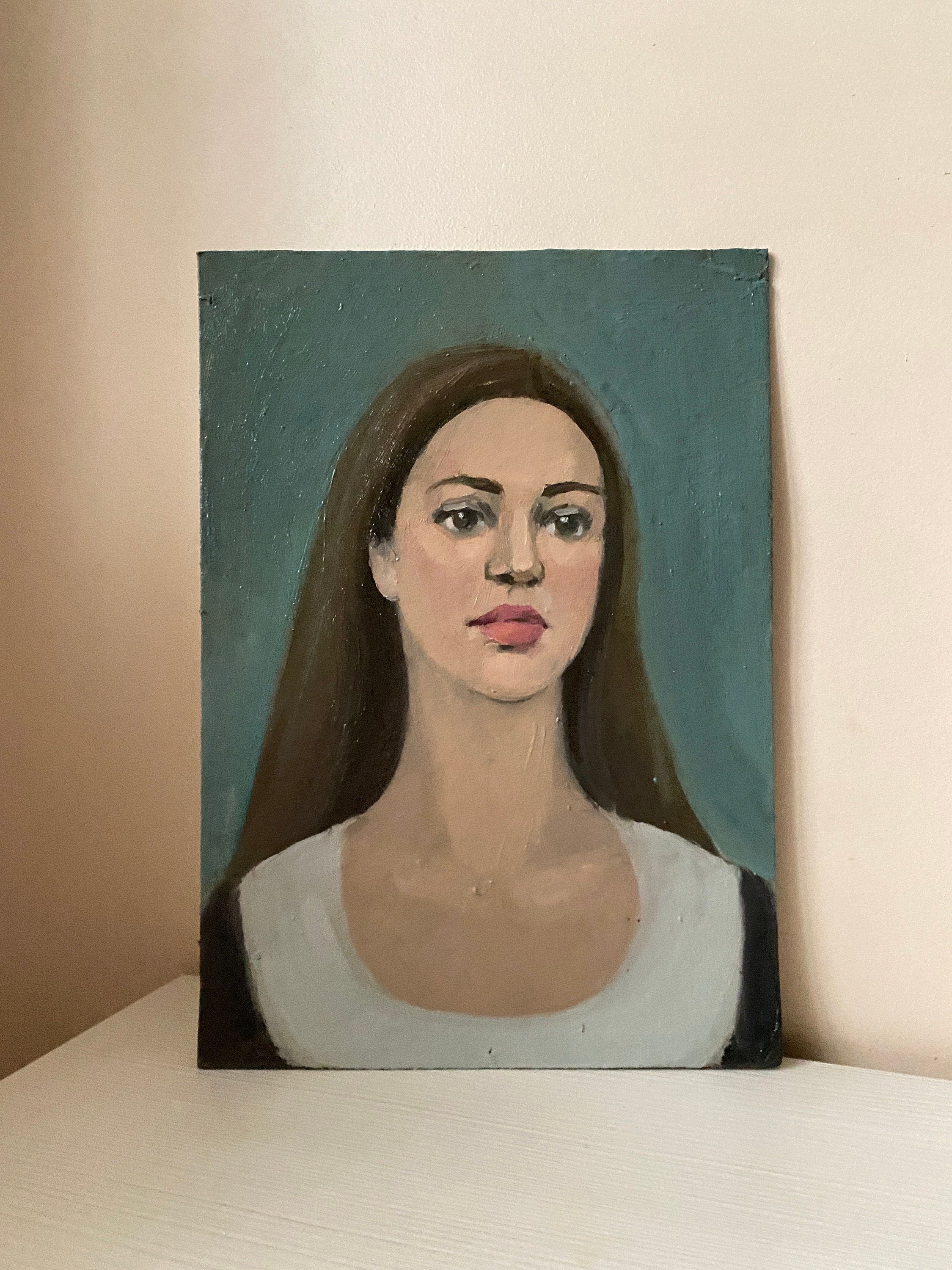 Vintage Female Portet Original Oil Painting Beautiful Girl Wall Art Red ...
