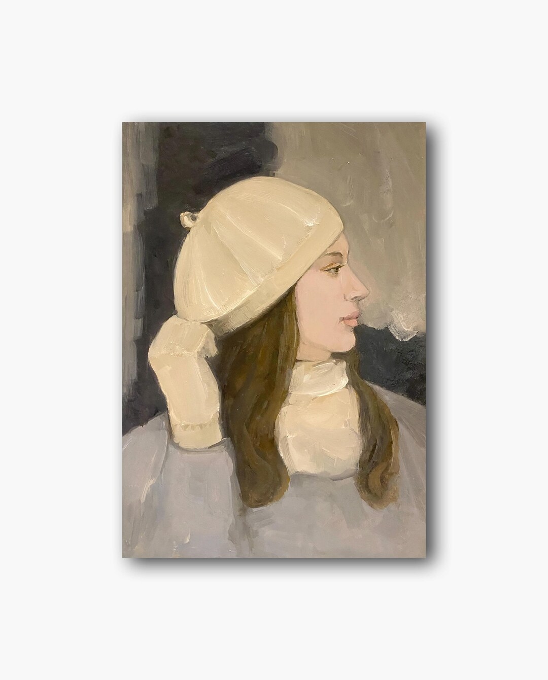 Vintage Female Portrait Original Oil Painting |woman in Beret Retro Art ...