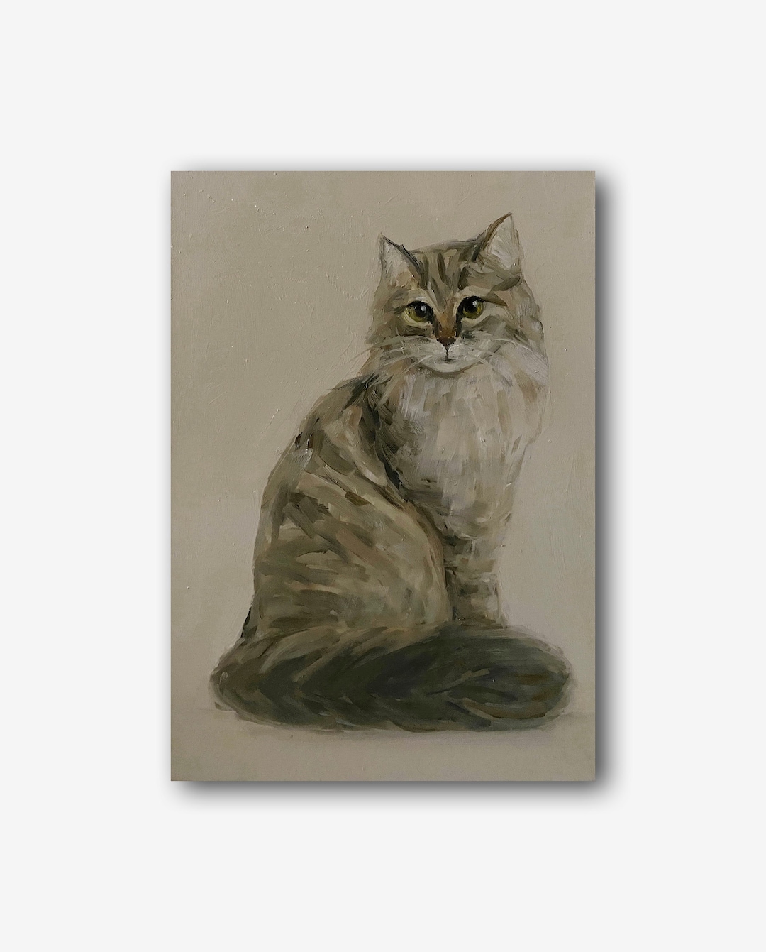 Fluffy Tabby Cat Original Oil Painting: Pet Portrait Art (11.8x8.3 In ...