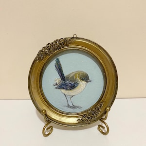 Bird Original Oil Painting Miniature; Robin Small Art Pet Portrait Room Decor
