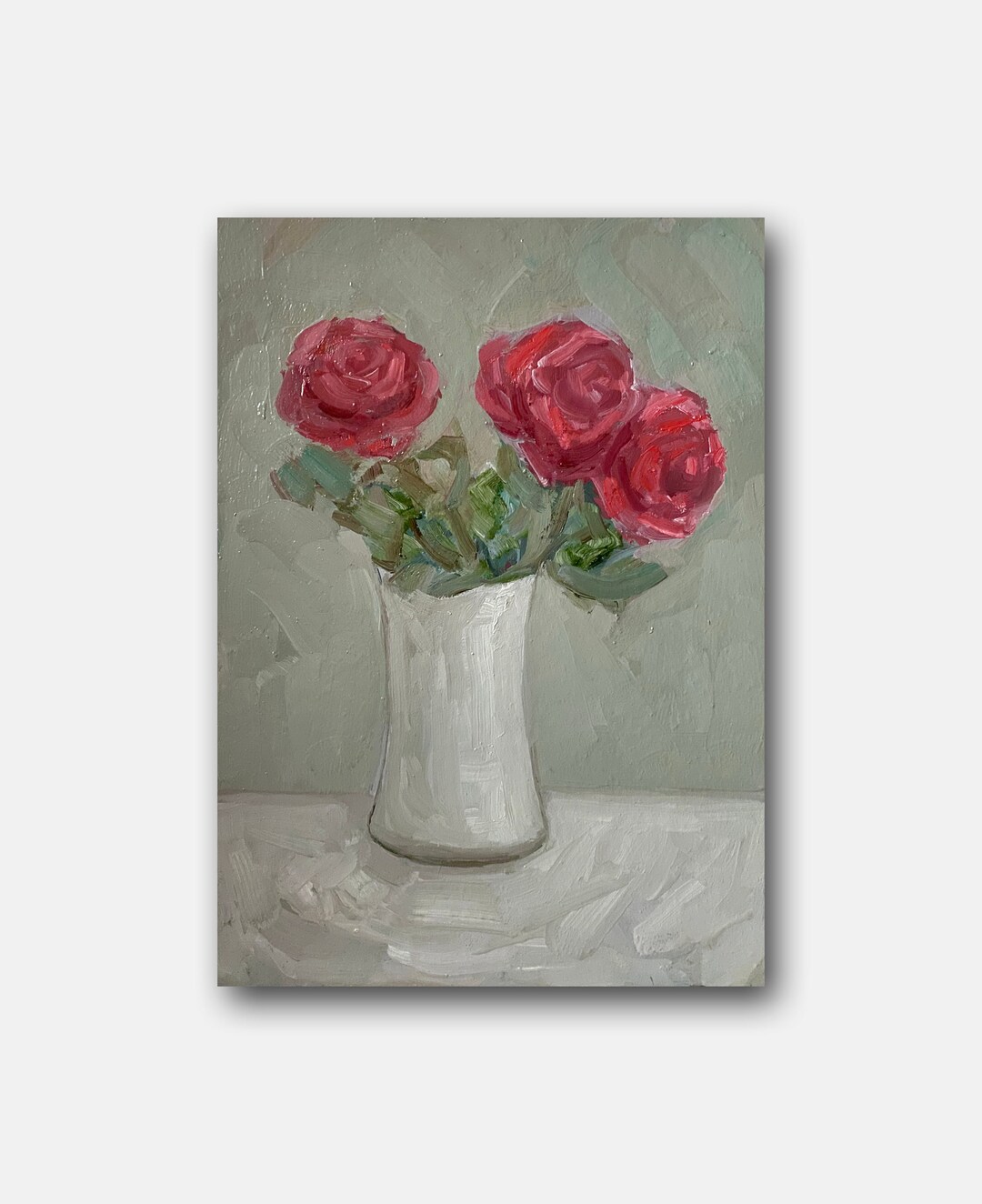 Vintage Red Roses Original Oil Painting | Floral Still Life Art - Etsy
