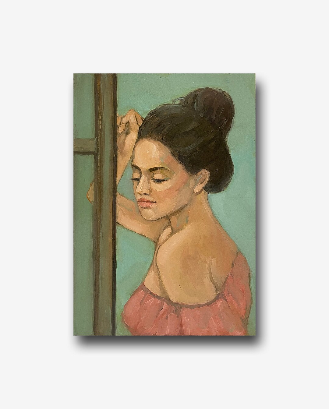 Female Portrait Vintage Original Oil Painting Beautiful Girl Wall Art ...