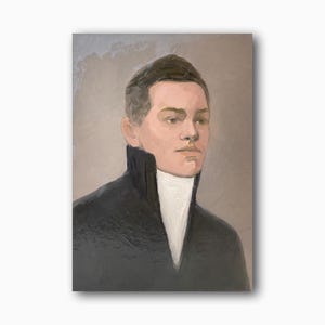 Retrato masculino vintage pintura a óleo original cara bonito arte de parede decoração de quarto masculino cinza único