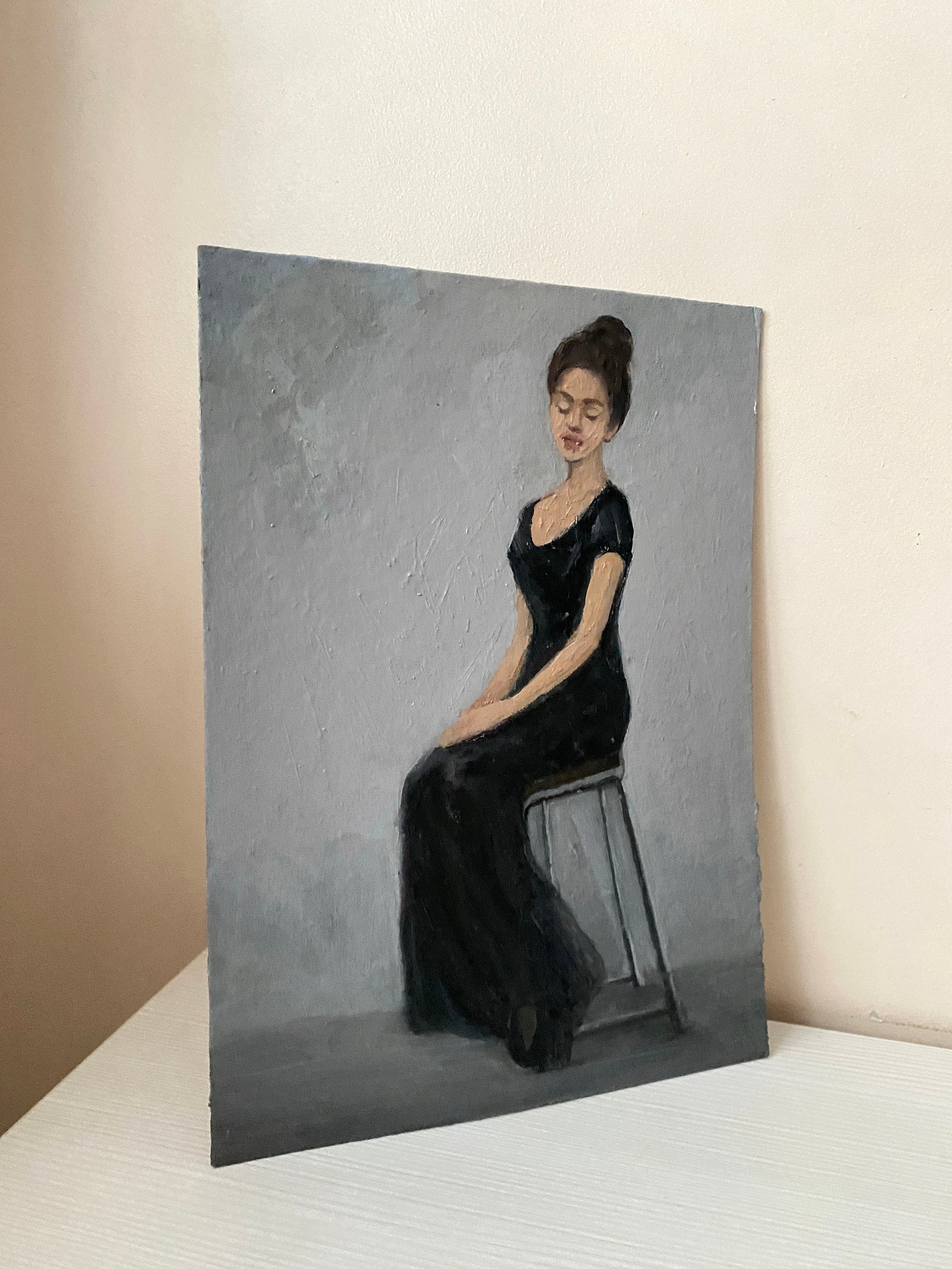 Vintage Female Portrait Original Oil Painting Beautiful Girl Wall Art ...