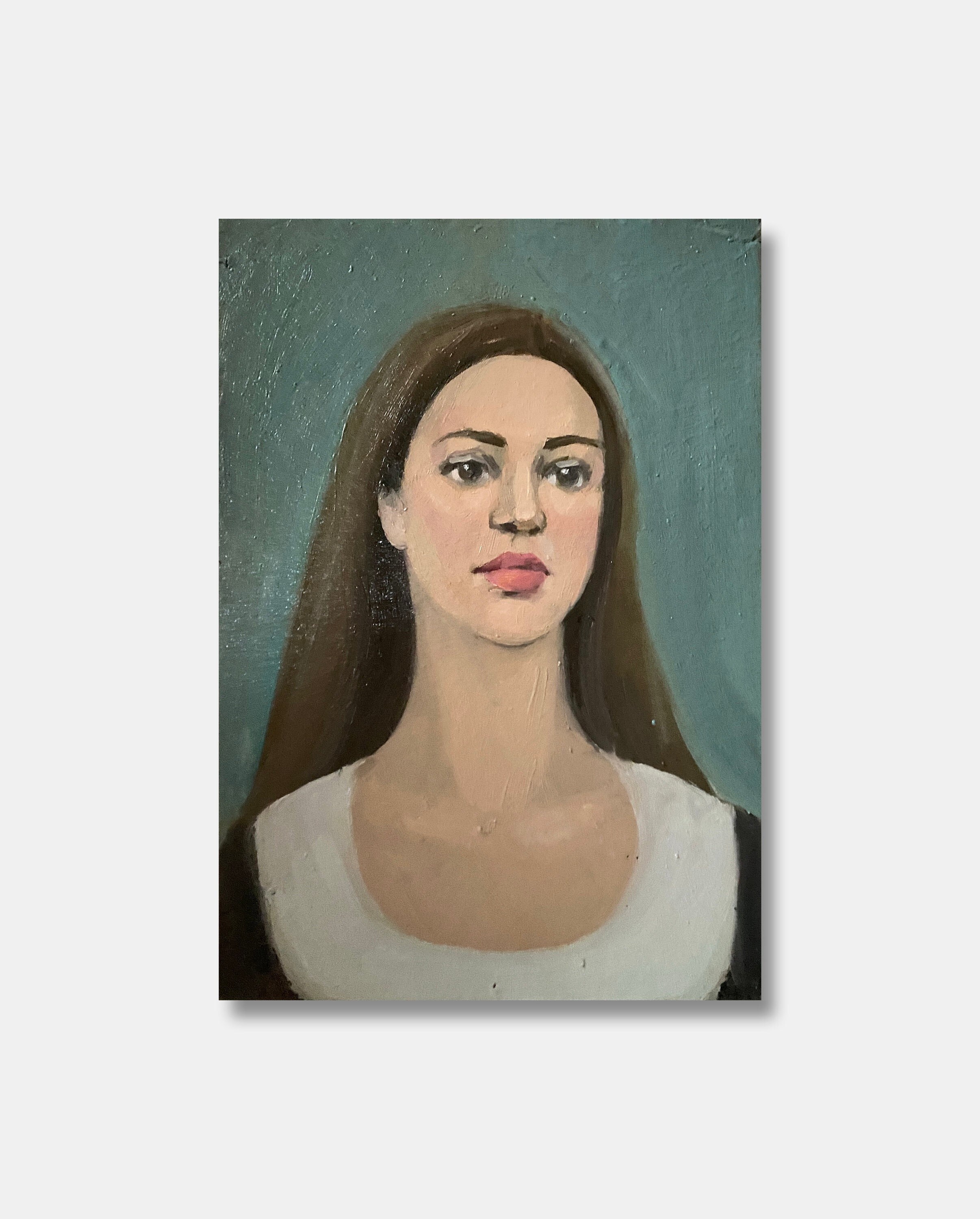 Vintage Female Portet Original Oil Painting Beautiful Girl Wall Art Red ...