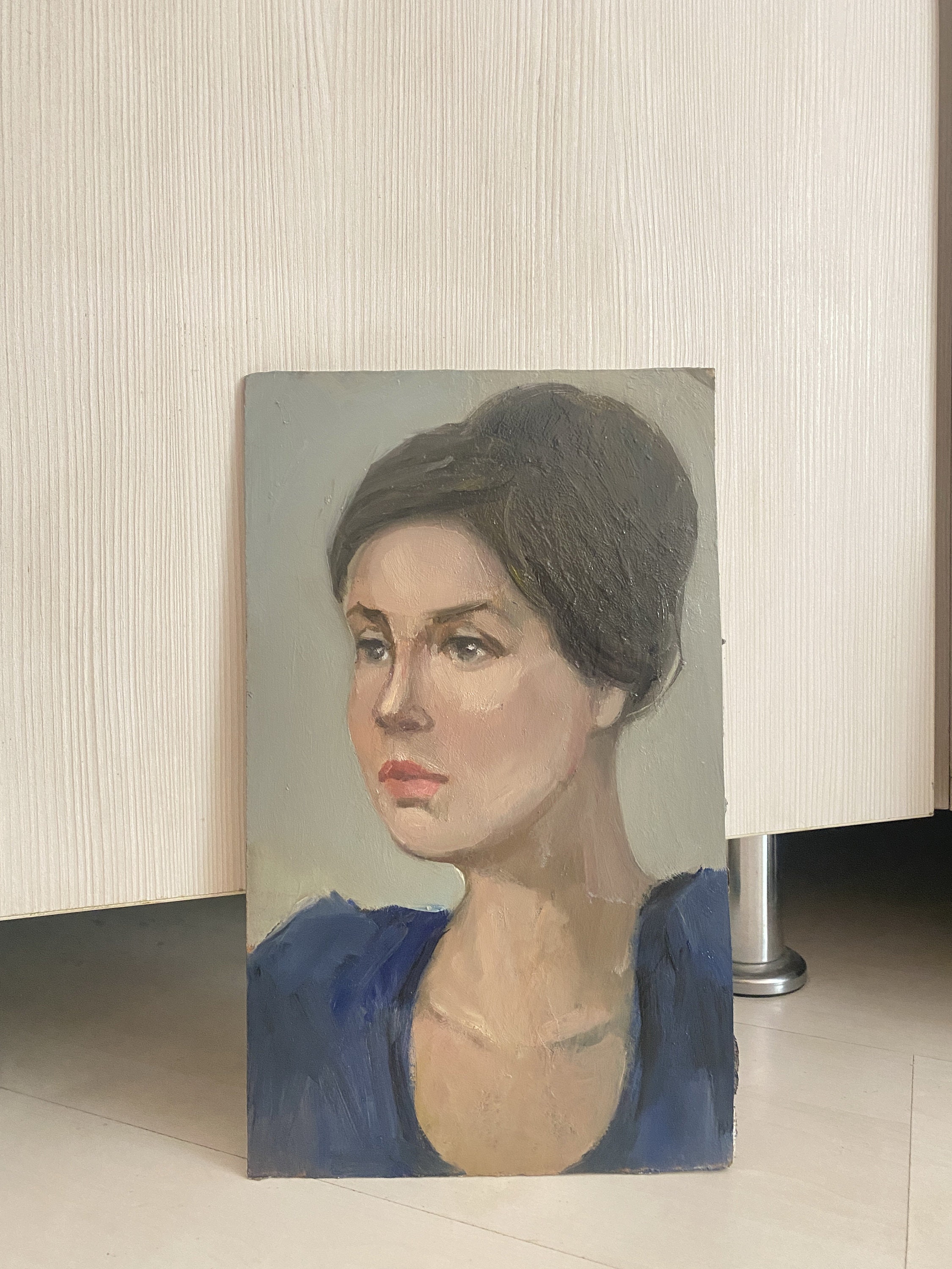 Female Portrait Vintage Original Oil Painting Beautiful Girl Wall Art ...