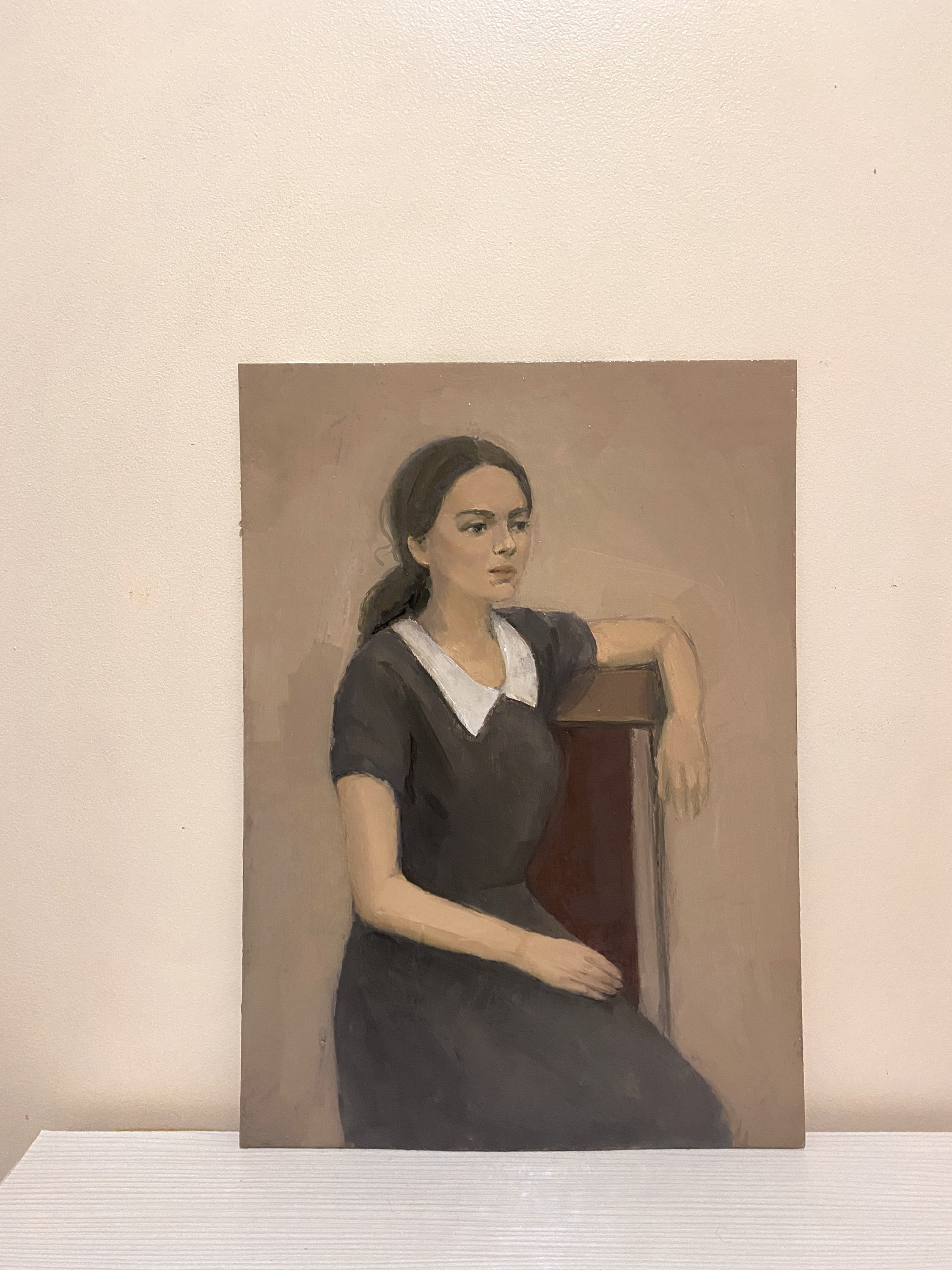 Female Portrait Vintage Original Oil Painting Beautiful Girl in Profile ...