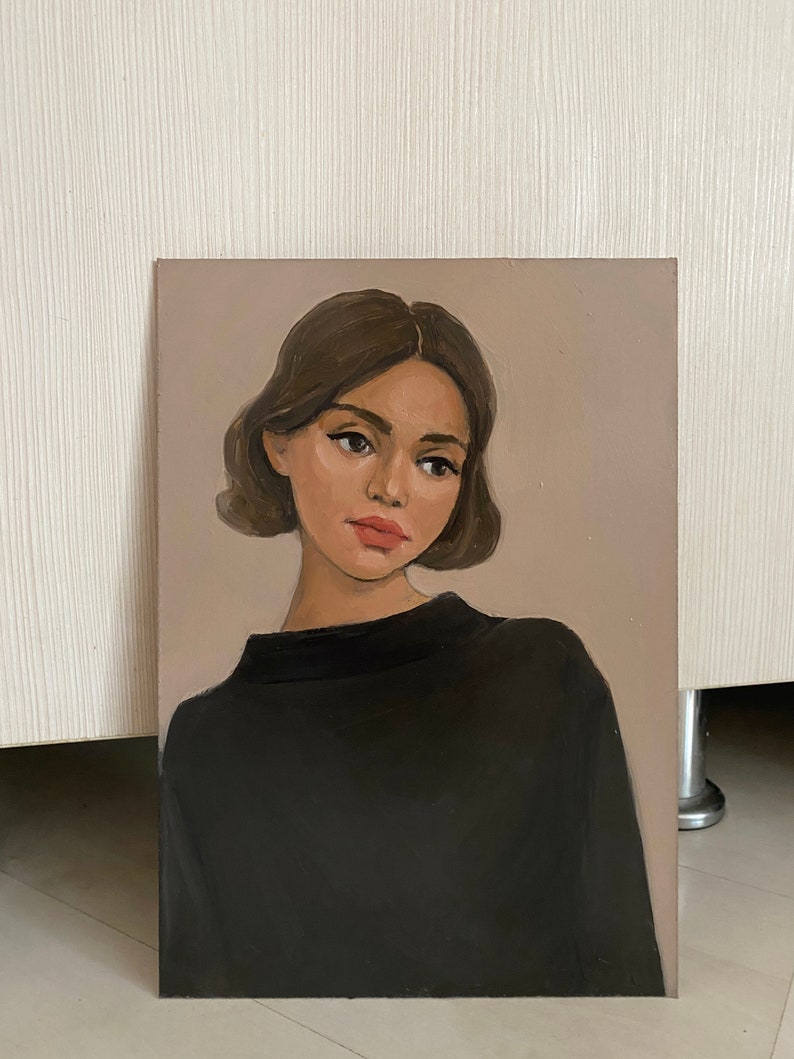 Female Portrait Vintage Original Oil Painting Beautiful Girl - Etsy