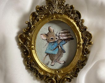 Art vintage de souris | Tableau Rat Petit | Oeuvre d'art animalière rigolote encadrée