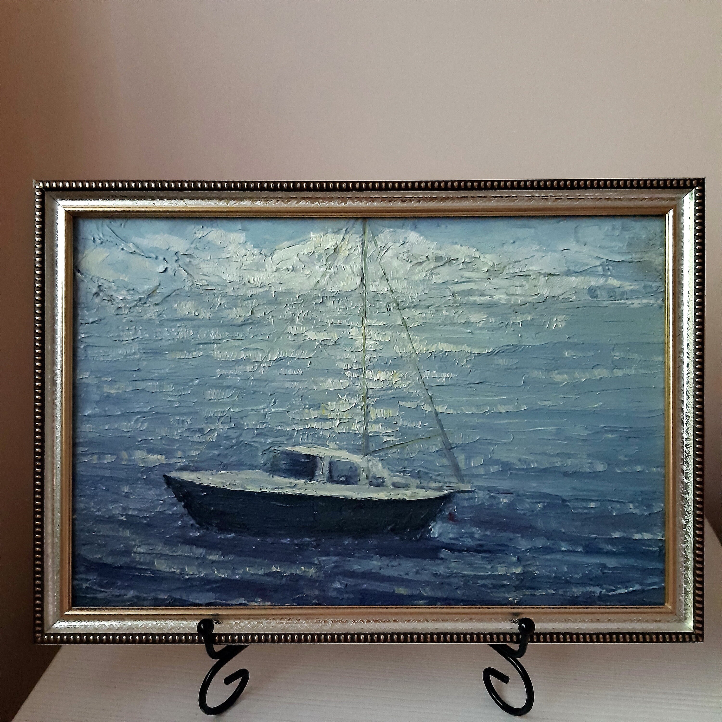 Yacht Original Oil Painting Framed Florida Wall Art Seascape Etsy UK