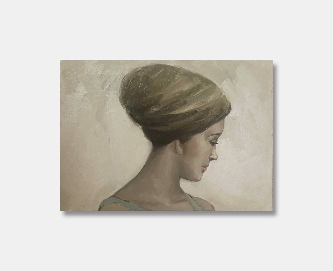 Female Portrait Vintage Original Oil Painting Beautiful Profile Wall ...