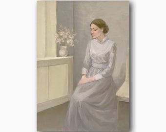 Red Haired Girl Vintage Original Oil Painting Female Portrait Retro ...