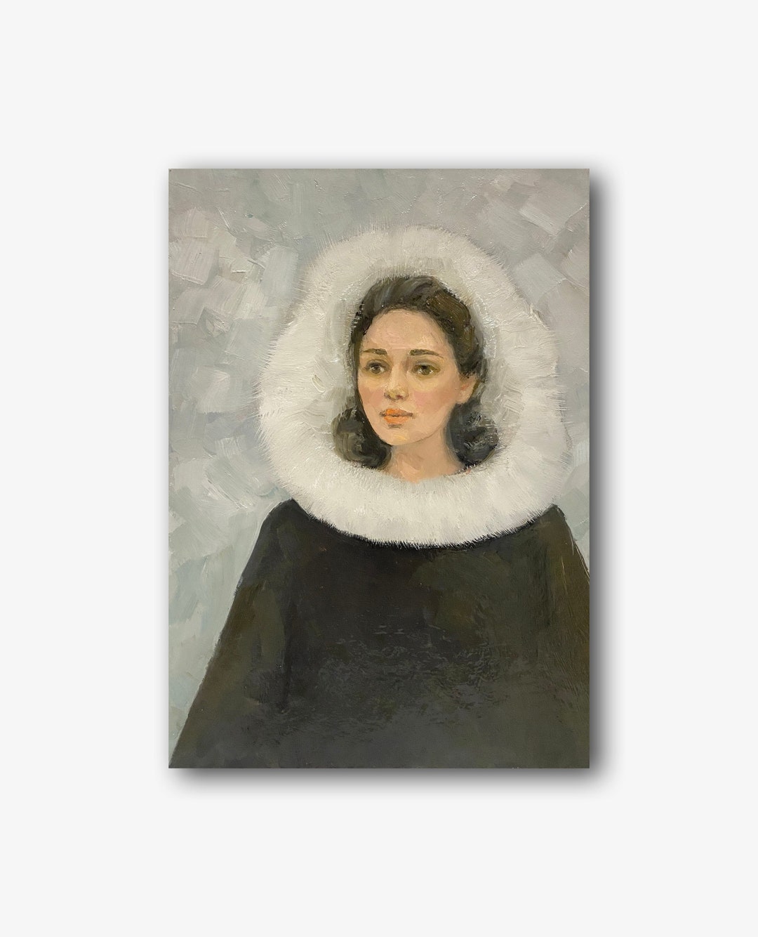 Female Portrait Vintage Original Oil Painting Beautiful Girl Wall Art ...
