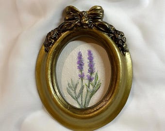 Bloemen lavendel miniatuur | Bloemenschilderij in een lijst in vintage stijl | Sierlijke ingelijste kunstwerken