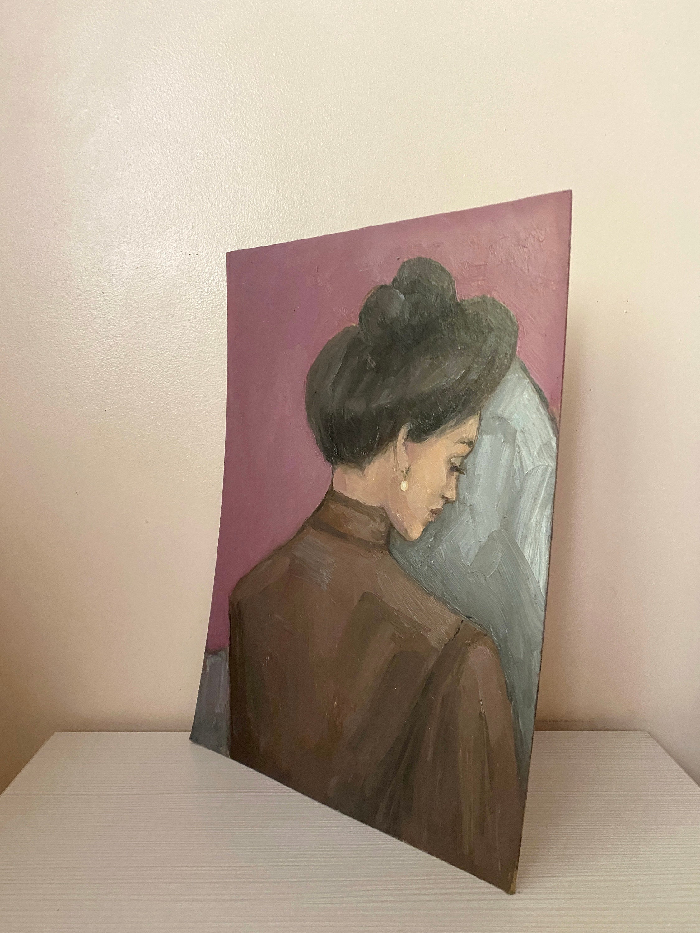 Vintage Female Portrait Original Oil Painting | Woman From Behind Art ...