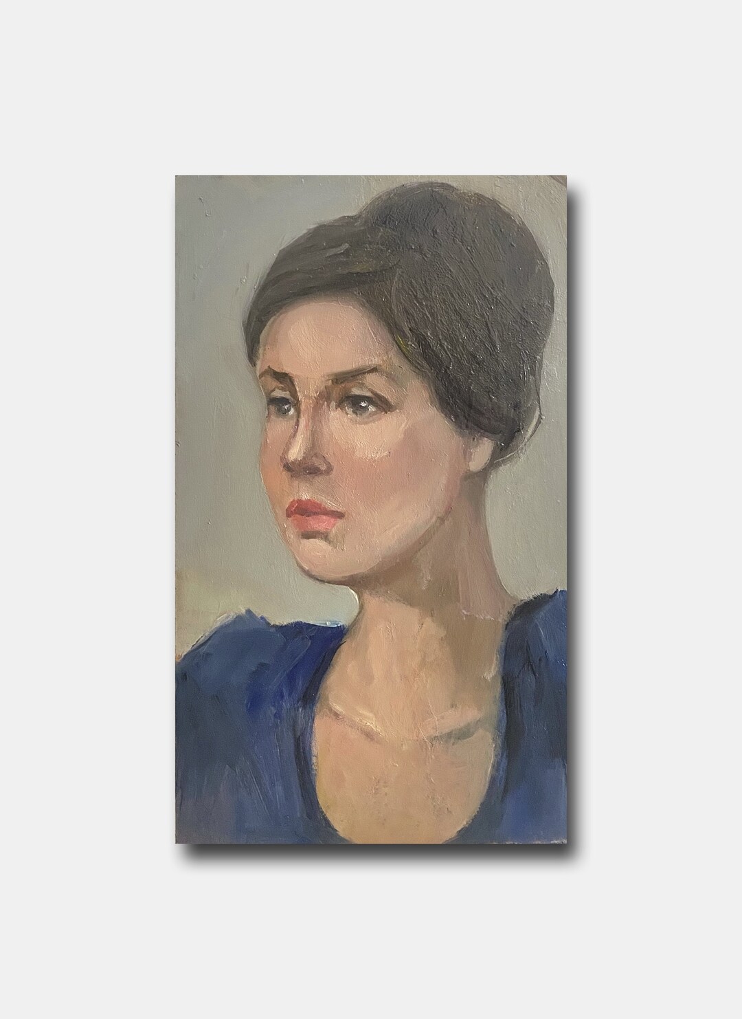 Female Portrait Vintage Original Oil Painting Beautiful Girl Wall Art ...