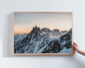 Aiguille du Midi Print: Chamonix French Alps Mountain Photography (Mont Blanc Sunset Decor)