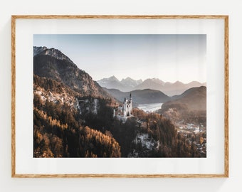 Neuschwanstein Castle, Fussen, German Alps, Bavaria, Germany | Unframed Mountain Photography Wall Art Print | Nature Inspired Gifts