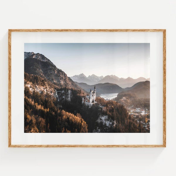 Neuschwanstein Castle, Fussen, German Alps, Bavaria, Germany | Unframed Mountain Photography Wall Art Print | Nature Inspired Gifts