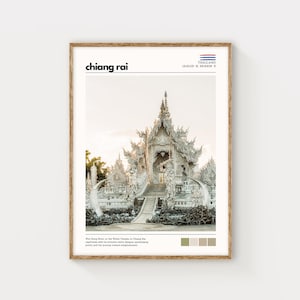 Chiang Rai Art Print, White Temple, Wat Rong Khun Wall Art, Thailand Travel Poster, Asian Architecture Decor, Temple Photography Artwork