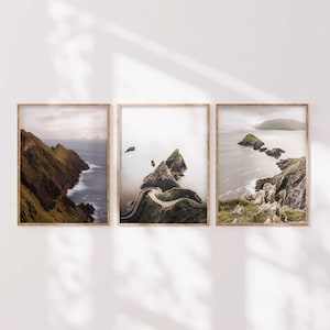 Juego de 3 impresiones de arte mural de Irlanda, Ruta Costera del Atlántico, Fotografía costera irlandesa, Impresiones de paisajes oceánicos, Dunmore Head, Muelle de Dunquin, Acantilados de Kerry