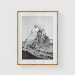 Matterhorn, Zermatt, Swiss Alps, Switzerland | Unframed Black and White Mountain Photography Wall Art Print | New Home Gift Idea