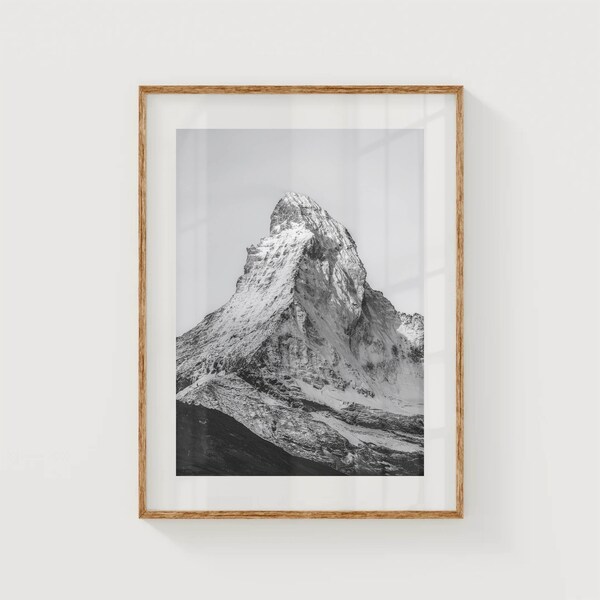 Matterhorn, Zermatt, Alpes suisses, Suisse | Impression d'art mural sans cadre de photographie de montagne noir et blanc | Idée cadeau pour la maison neuve