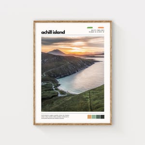 Arte mural de la isla de Achill, impresión costera de Irlanda, puesta de sol en la ruta costera del Atlántico, póster de paisaje de Mayo, decoración con fotografía de la naturaleza irlandesa, idea de regalo